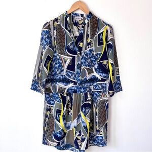 The Odells Anthropologie Blue Printed Silk Mini Dress Womens Size Small